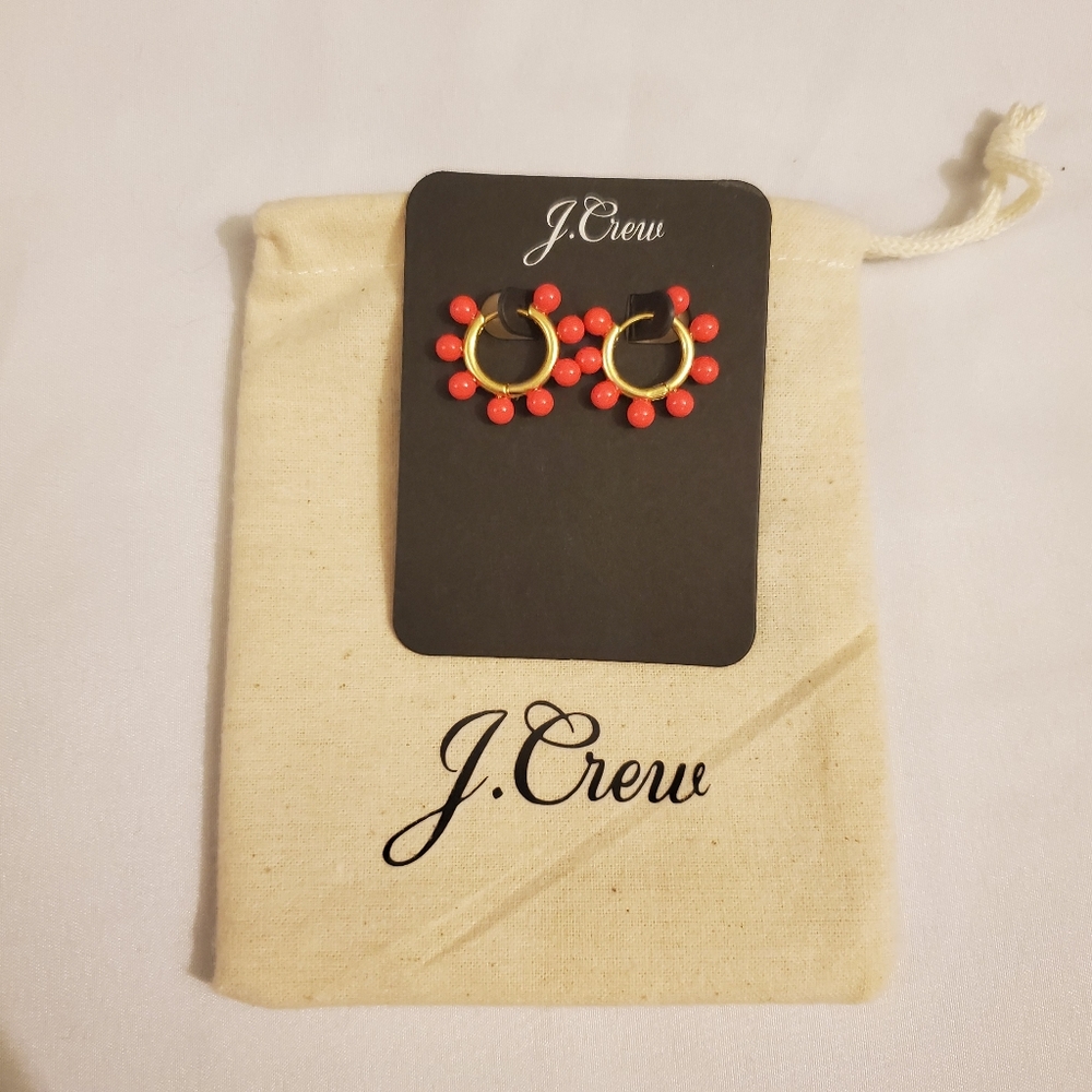 J. Crew pearl orange huggie hoop earrings NWT